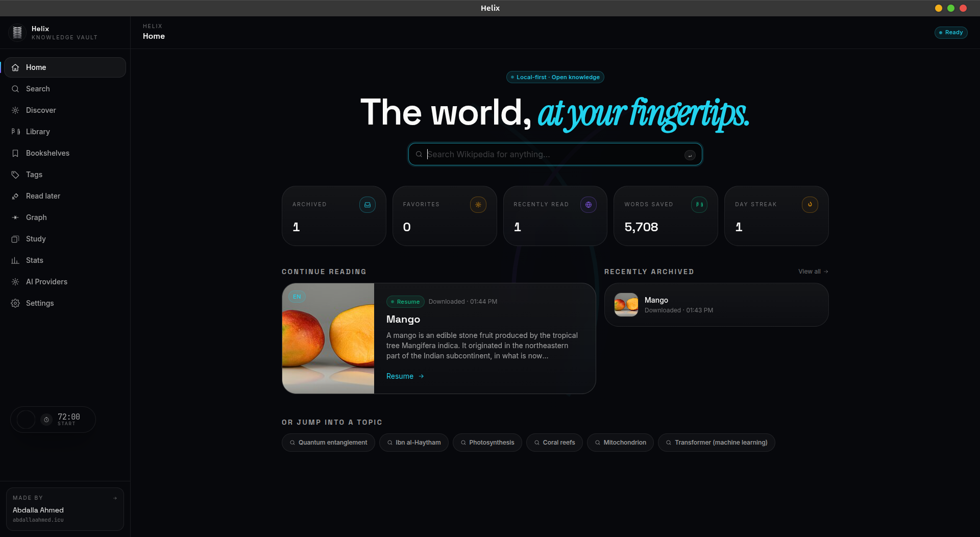Article reader with AI assistant panel